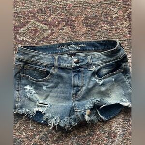American Eagle Outfitters Ripped Jean Shorts - Blue
